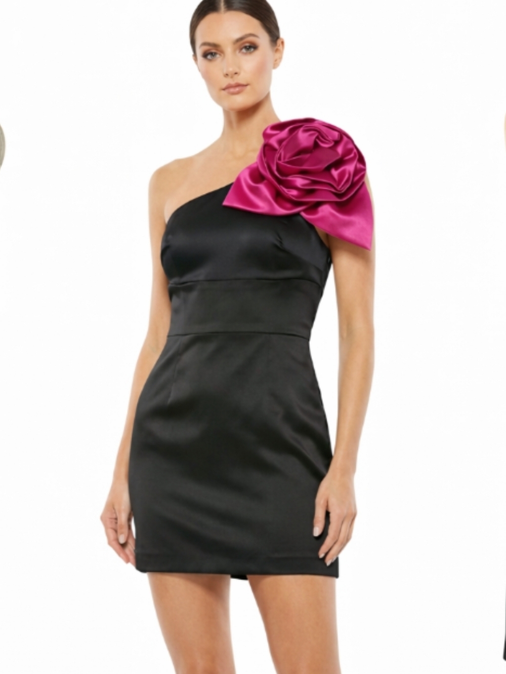 Y2K Betsey Johnson  Black Satin Pink Rosette Mini Statement Dress Size 2